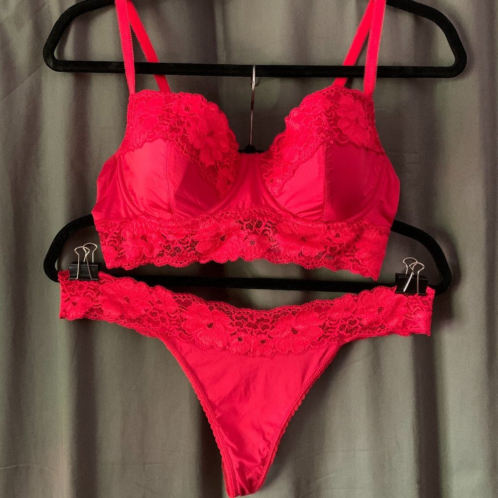Matching Lace Longline Bra & Thong Panty Lingerie Set